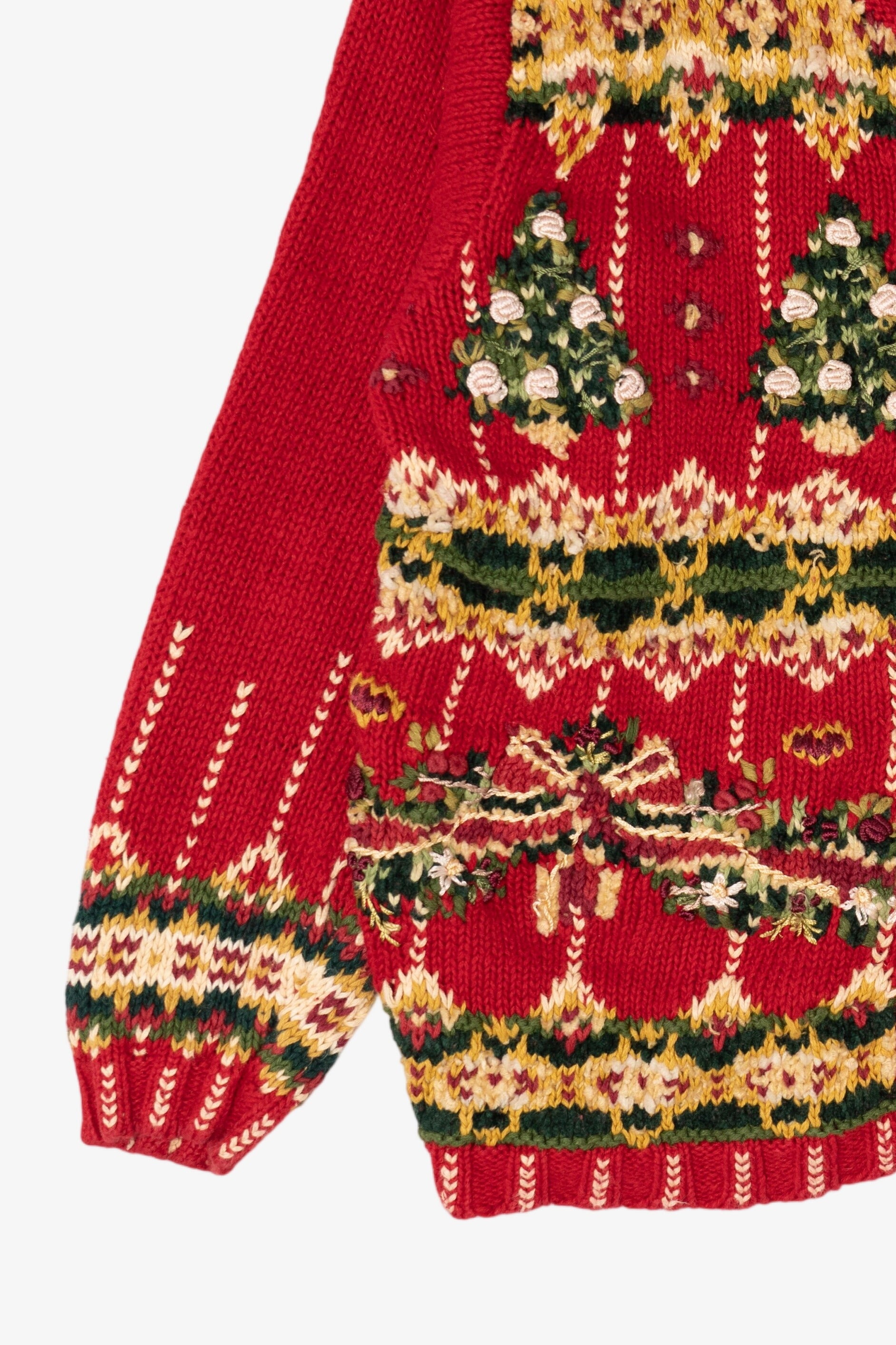 Vintage Red Tiara Trees Ugly Christmas Cardigan (1990s)