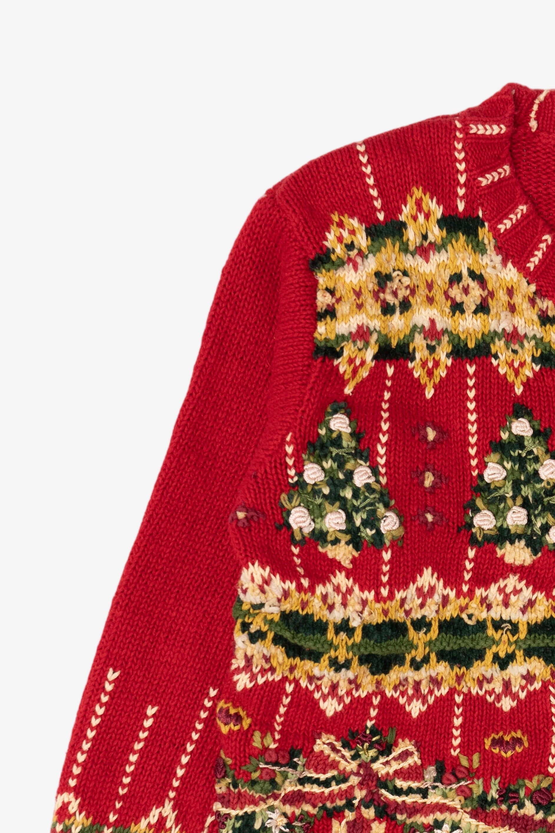 Vintage Red Tiara Trees Ugly Christmas Cardigan (1990s)