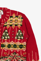Vintage Red Tiara Trees Ugly Christmas Cardigan (1990s)