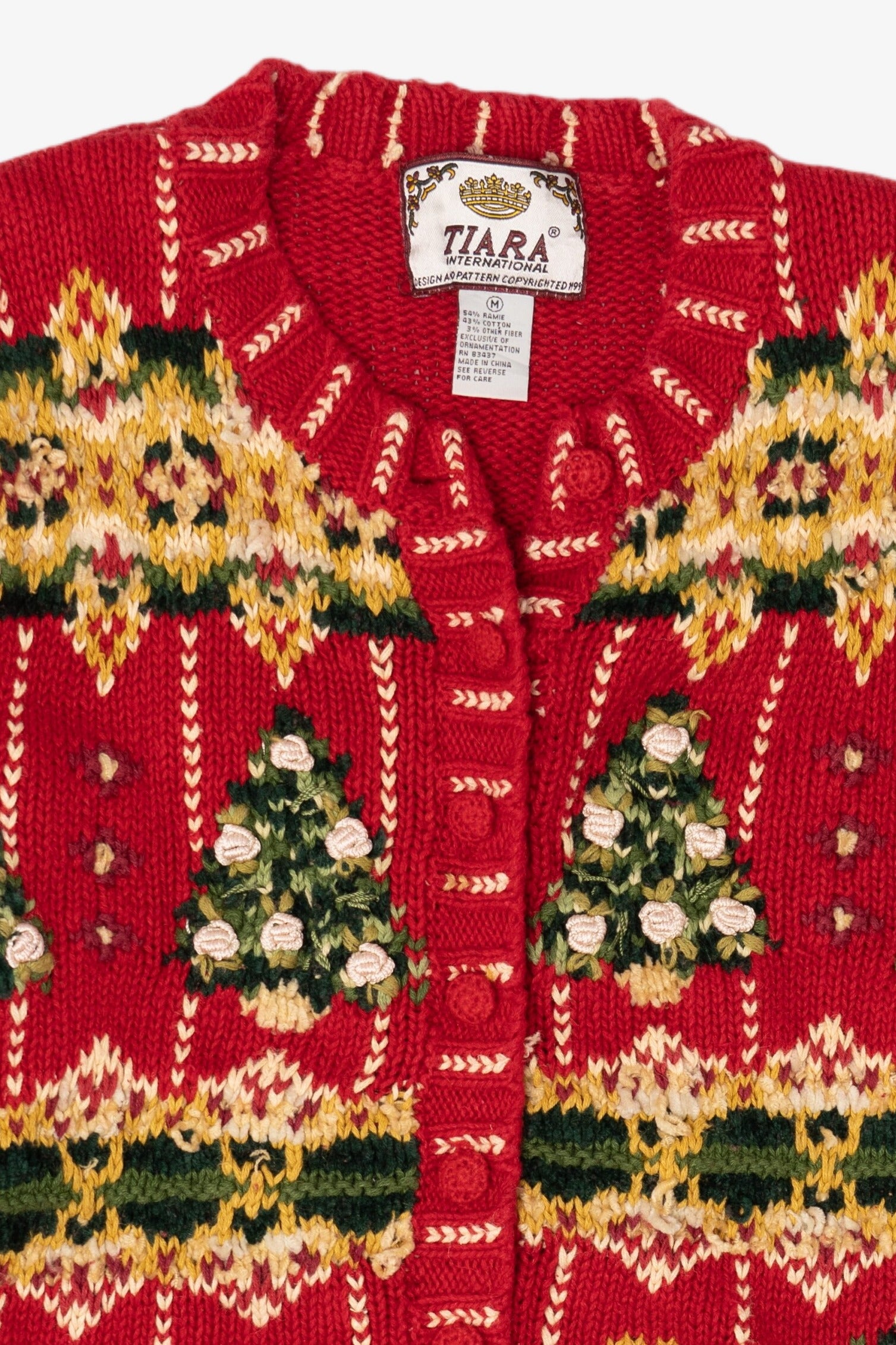 Vintage Red Tiara Trees Ugly Christmas Cardigan (1990s)