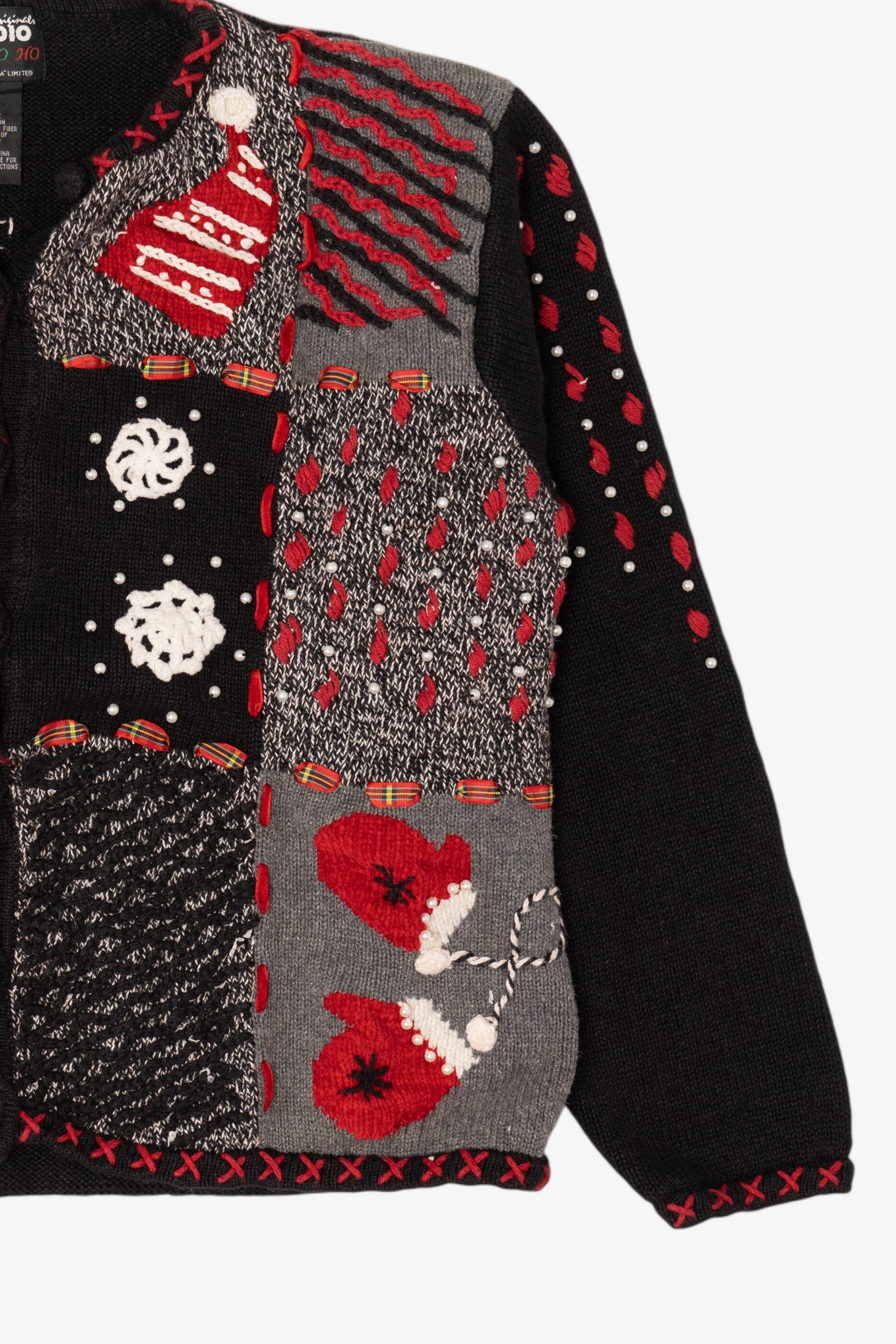 Vintage Black Designers Originals Studio Scottie Dogs Ugly Christmas Cardigan (1990s)