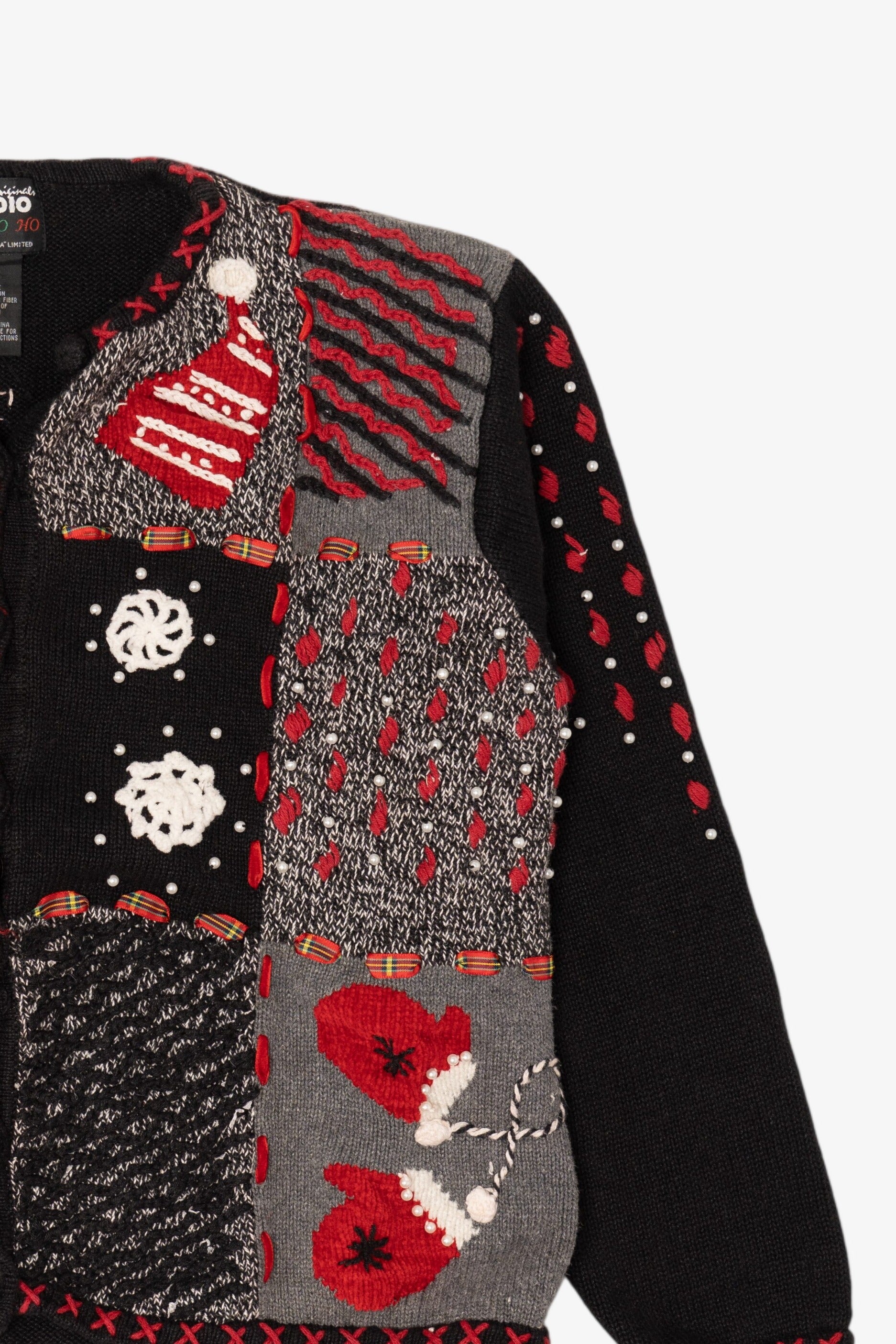 Vintage Black Designers Originals Studio Scottie Dogs Ugly Christmas Cardigan (1990s)