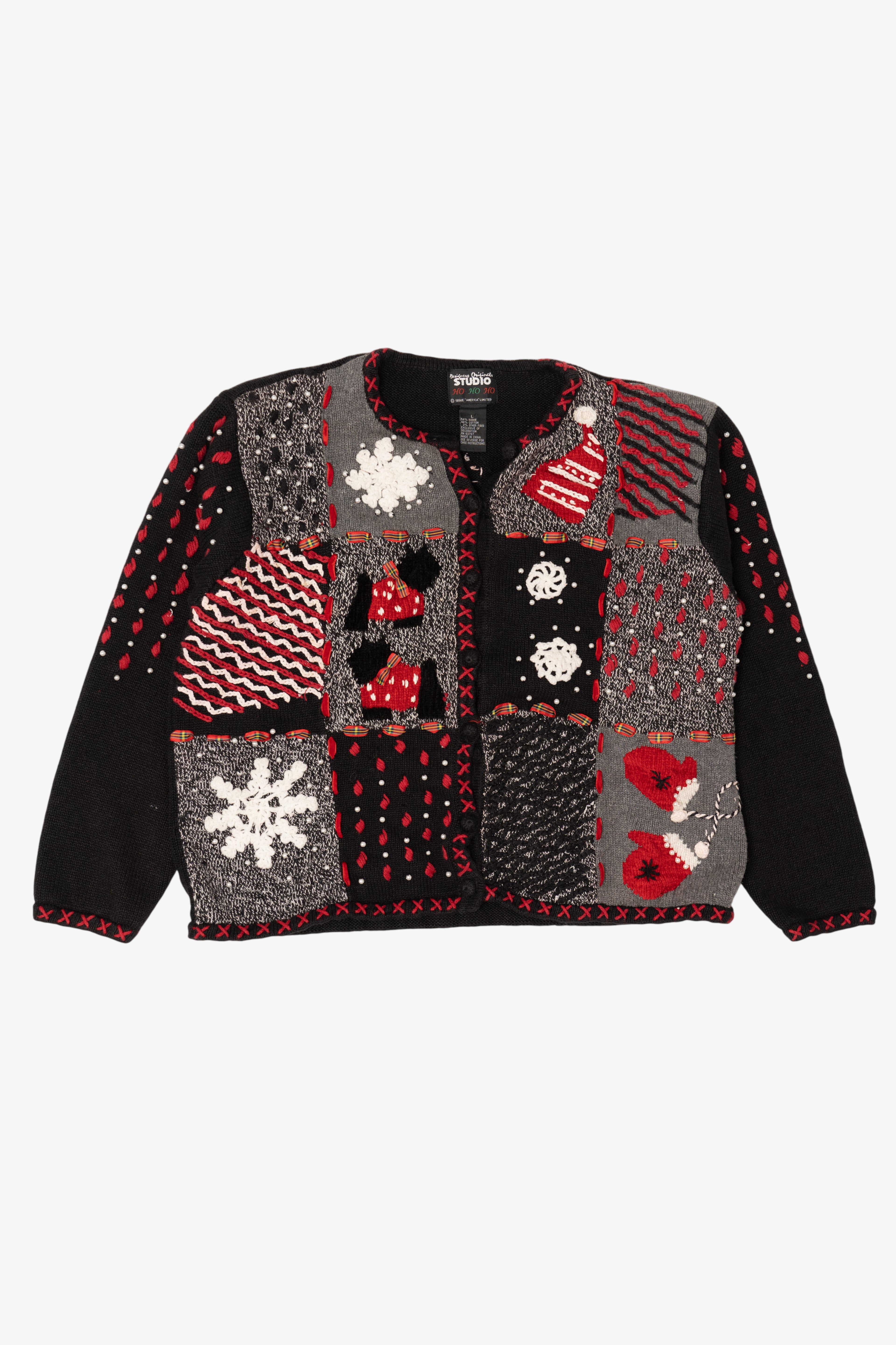 Vintage Black Designers Originals Studio Scottie Dogs Ugly Christmas Cardigan (1990s)