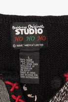 Vintage Black Designers Originals Studio Scottie Dogs Ugly Christmas Cardigan (1990s)