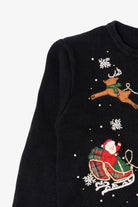 Kids Vintage Black Airport Girls Santa On Sleigh Ugly Christmas Cardigan (1990s)