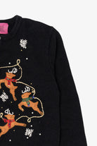 Kids Vintage Black Airport Girls Santa On Sleigh Ugly Christmas Cardigan (1990s)