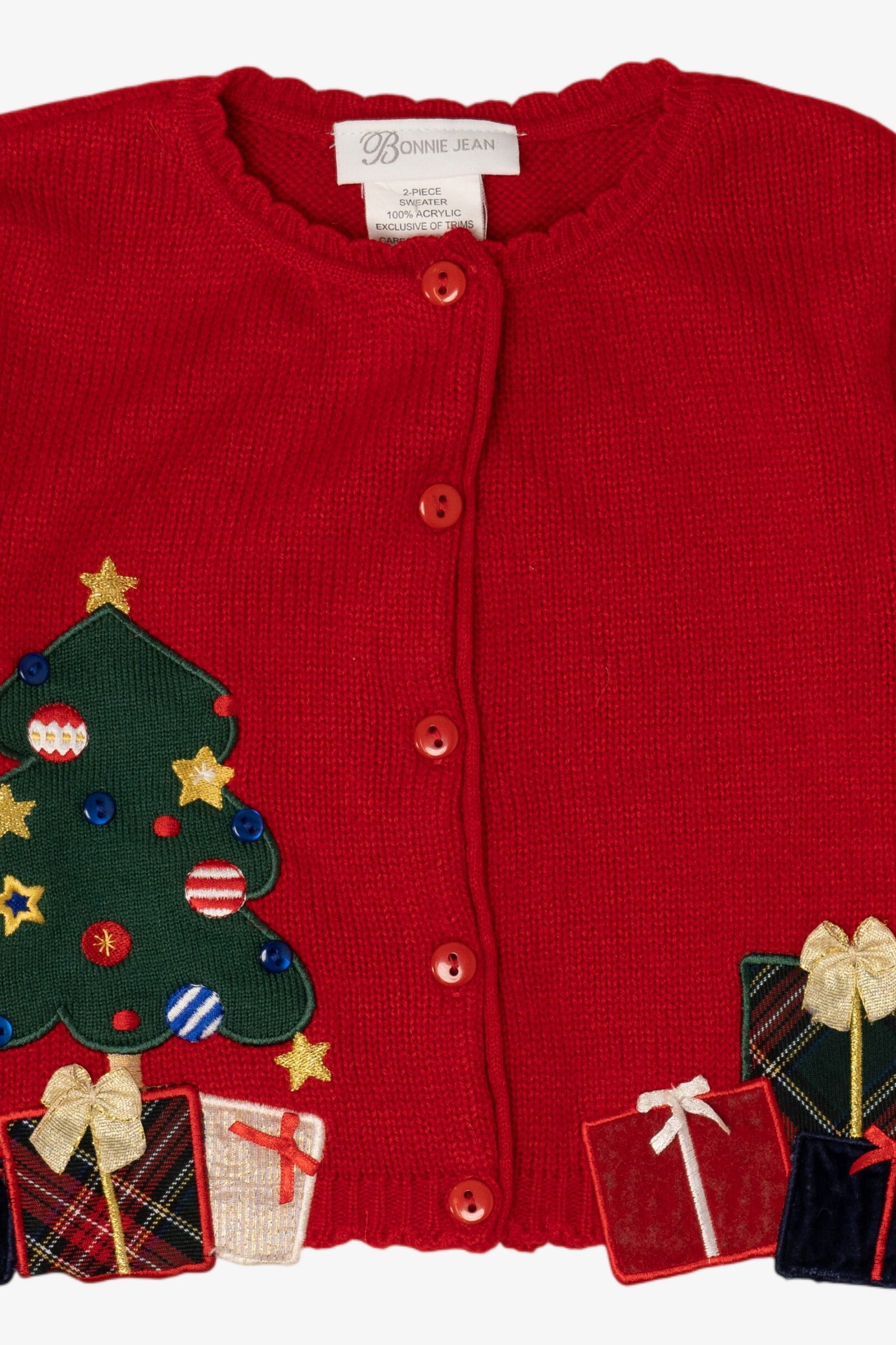 Vintage Kids Red Bonnie Jean Presents Ugly Christmas Cardigan (1990s)