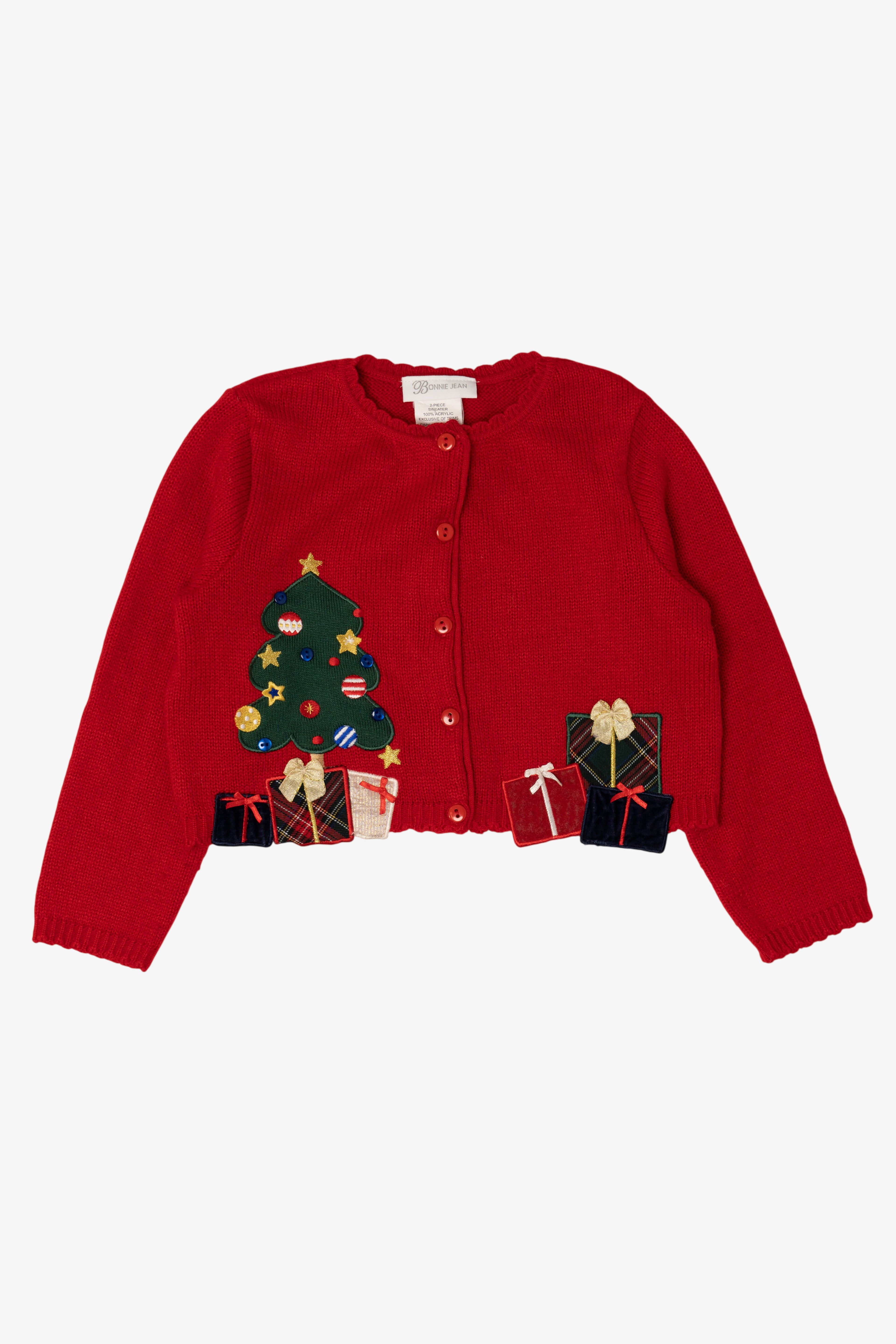 Vintage Kids Red Bonnie Jean Presents Ugly Christmas Cardigan (1990s)