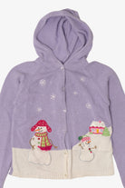 Vintage Kids Lavender Snowmen Hooded Ugly Christmas Cardigan (2000s)