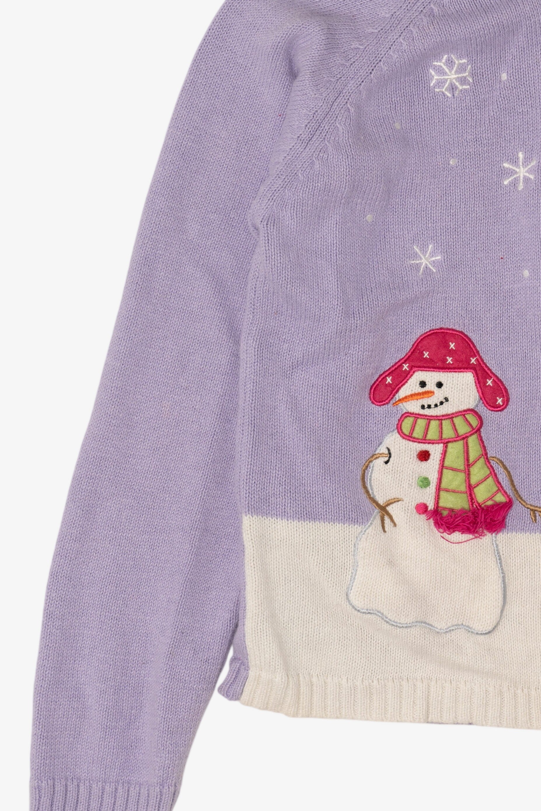 Vintage Kids Lavender Snowmen Hooded Ugly Christmas Cardigan (2000s)