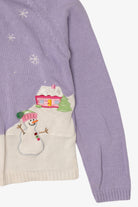 Vintage Kids Lavender Snowmen Hooded Ugly Christmas Cardigan (2000s)