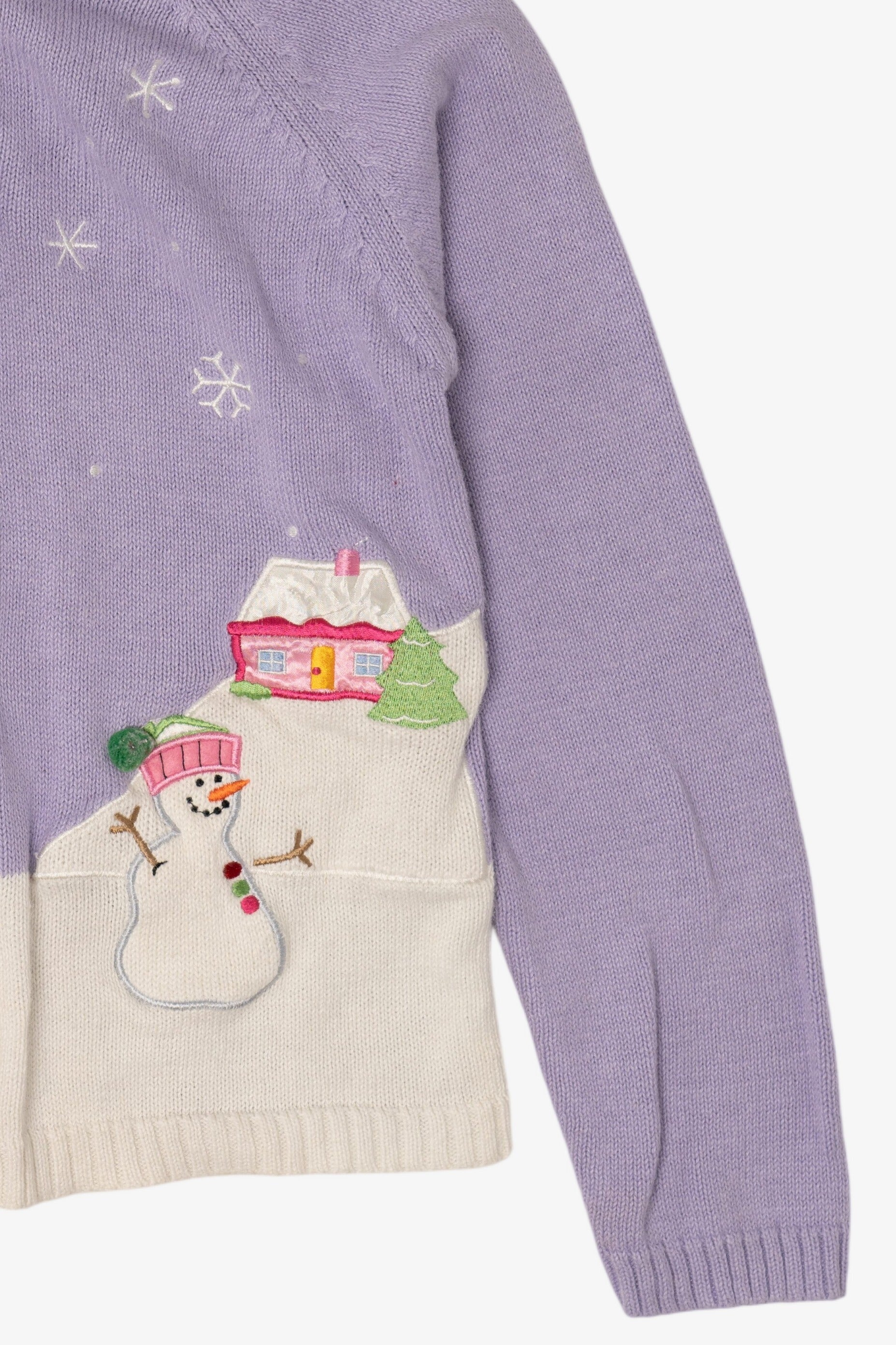 Vintage Kids Lavender Snowmen Hooded Ugly Christmas Cardigan (2000s)