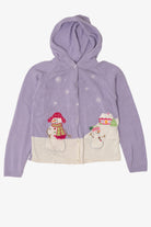 Vintage Kids Lavender Snowmen Hooded Ugly Christmas Cardigan (2000s)