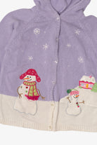 Vintage Kids Lavender Snowmen Hooded Ugly Christmas Cardigan (2000s)
