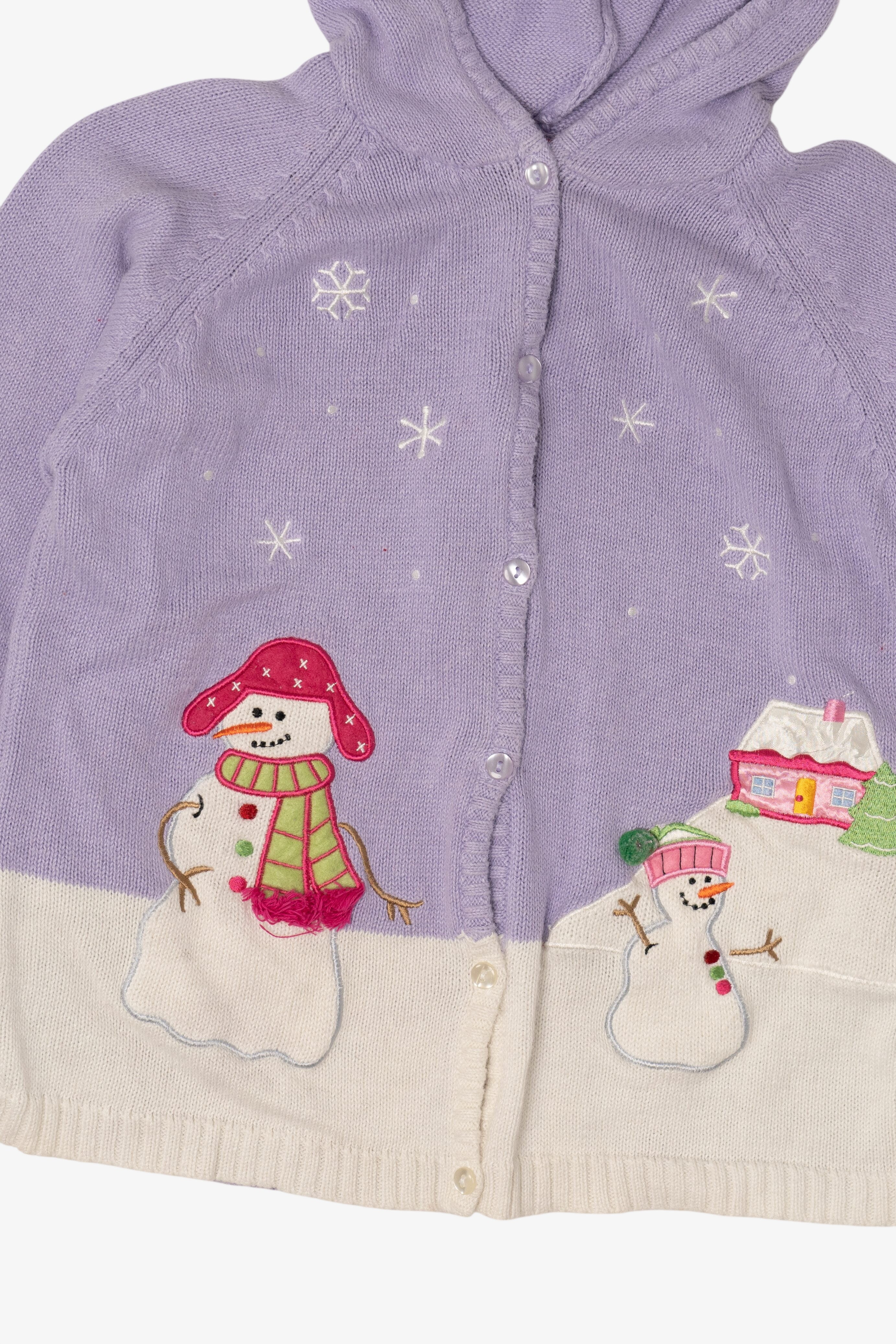 Vintage Kids Lavender Snowmen Hooded Ugly Christmas Cardigan (2000s)