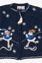 Vintage Kids Blue Girls Ice Skating Ugly Christmas Cardigan (1990s)