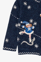 Vintage Kids Blue Girls Ice Skating Ugly Christmas Cardigan (1990s)
