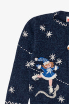 Vintage Kids Blue Girls Ice Skating Ugly Christmas Cardigan (1990s)