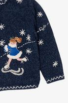 Vintage Kids Blue Girls Ice Skating Ugly Christmas Cardigan (1990s)