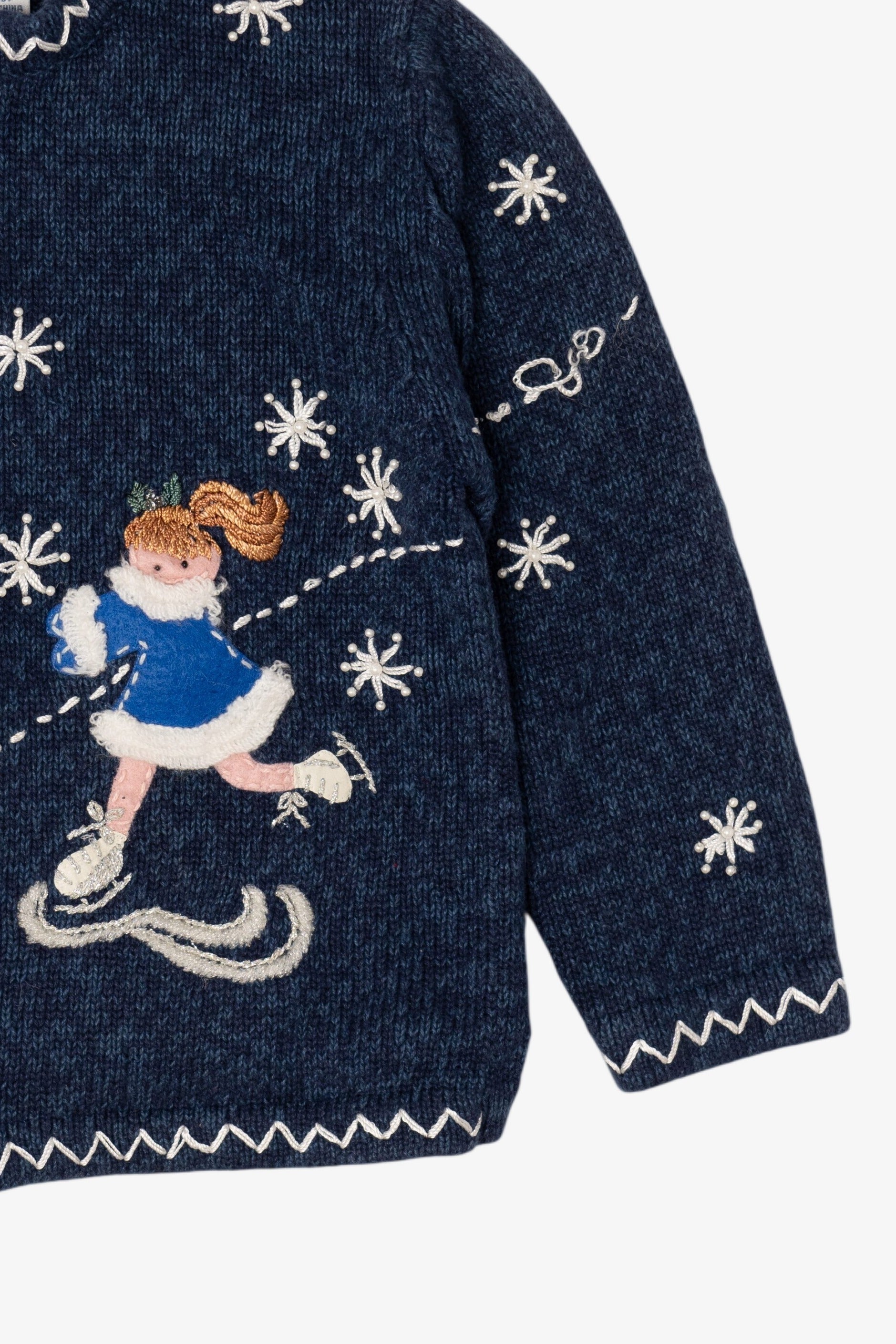 Vintage Kids Blue Girls Ice Skating Ugly Christmas Cardigan (1990s)