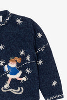 Vintage Kids Blue Girls Ice Skating Ugly Christmas Cardigan (1990s)