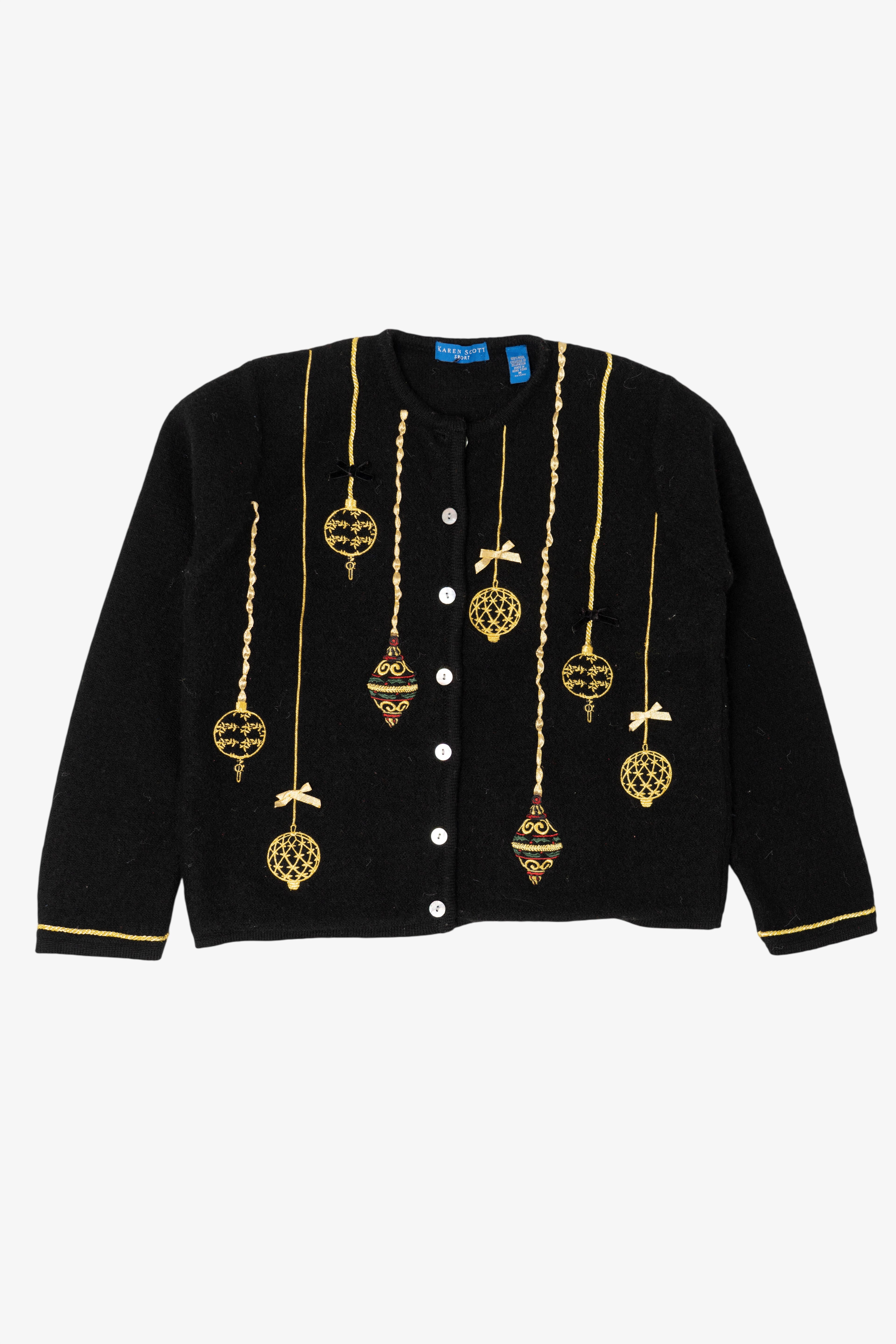 Vintage Black Karen Scott Ornaments Ugly Christmas Cardigan (1990s)