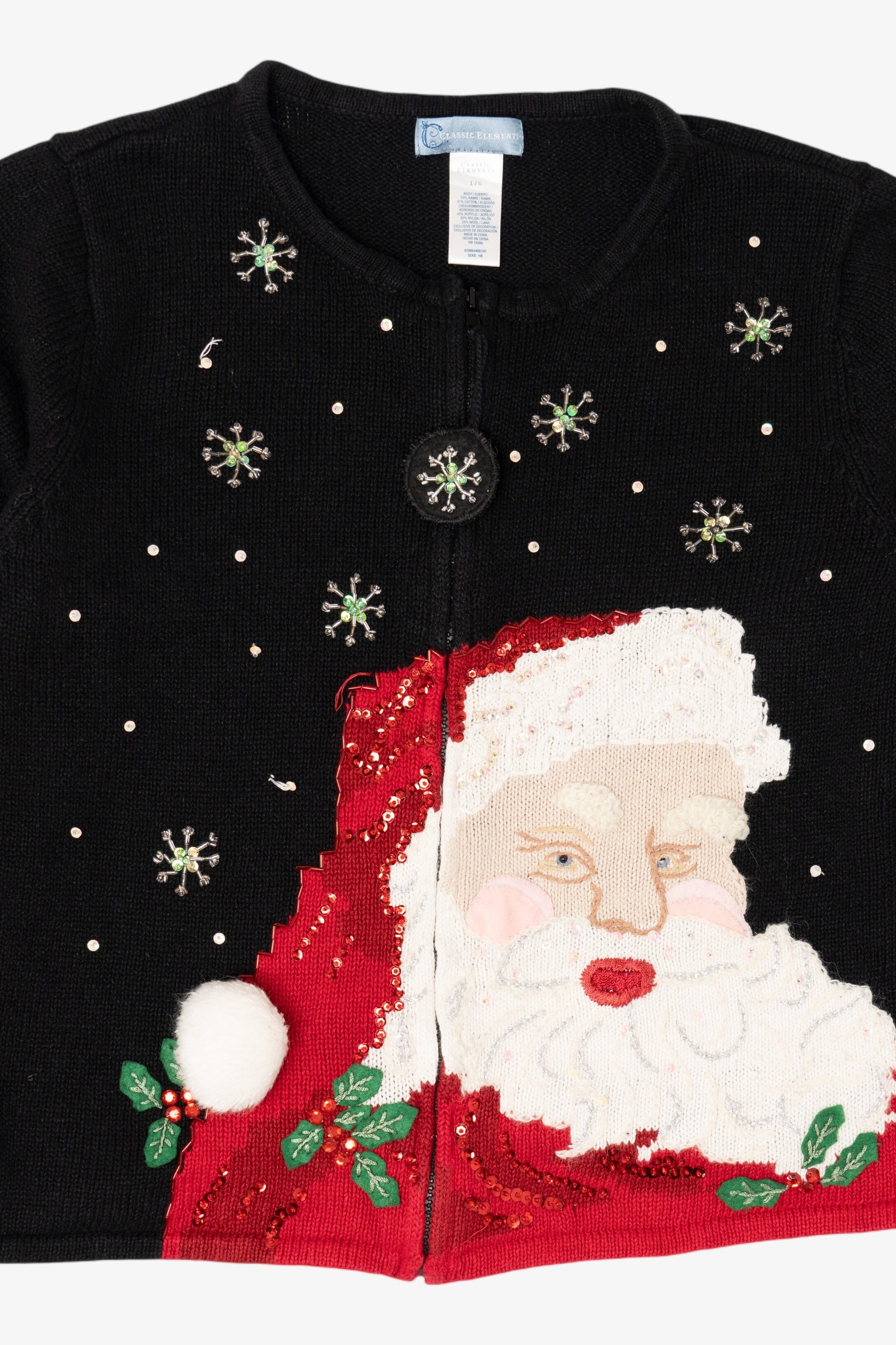 Vintage Black Classic Elements Santa Ugly Christmas Cardigan (1990s)