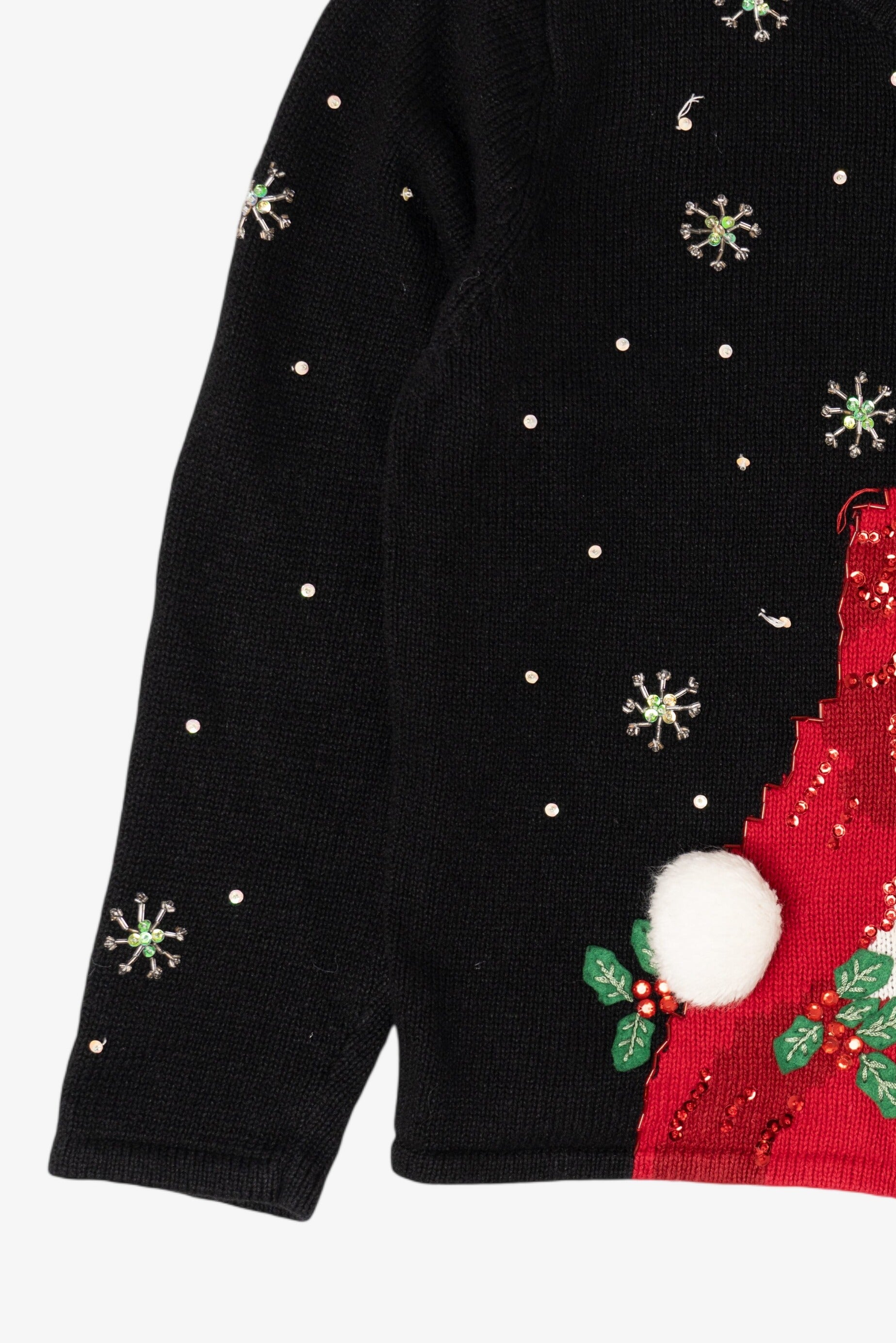 Vintage Black Classic Elements Santa Ugly Christmas Cardigan (1990s)