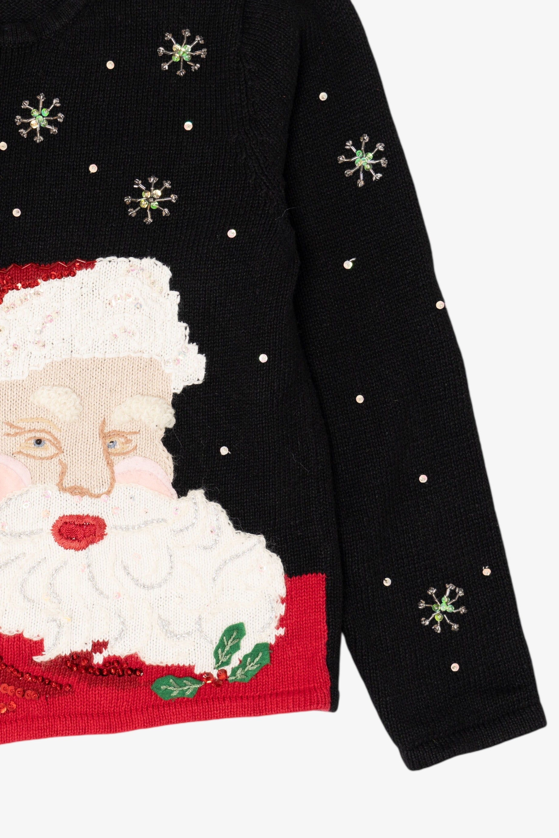 Vintage Black Classic Elements Santa Ugly Christmas Cardigan (1990s)