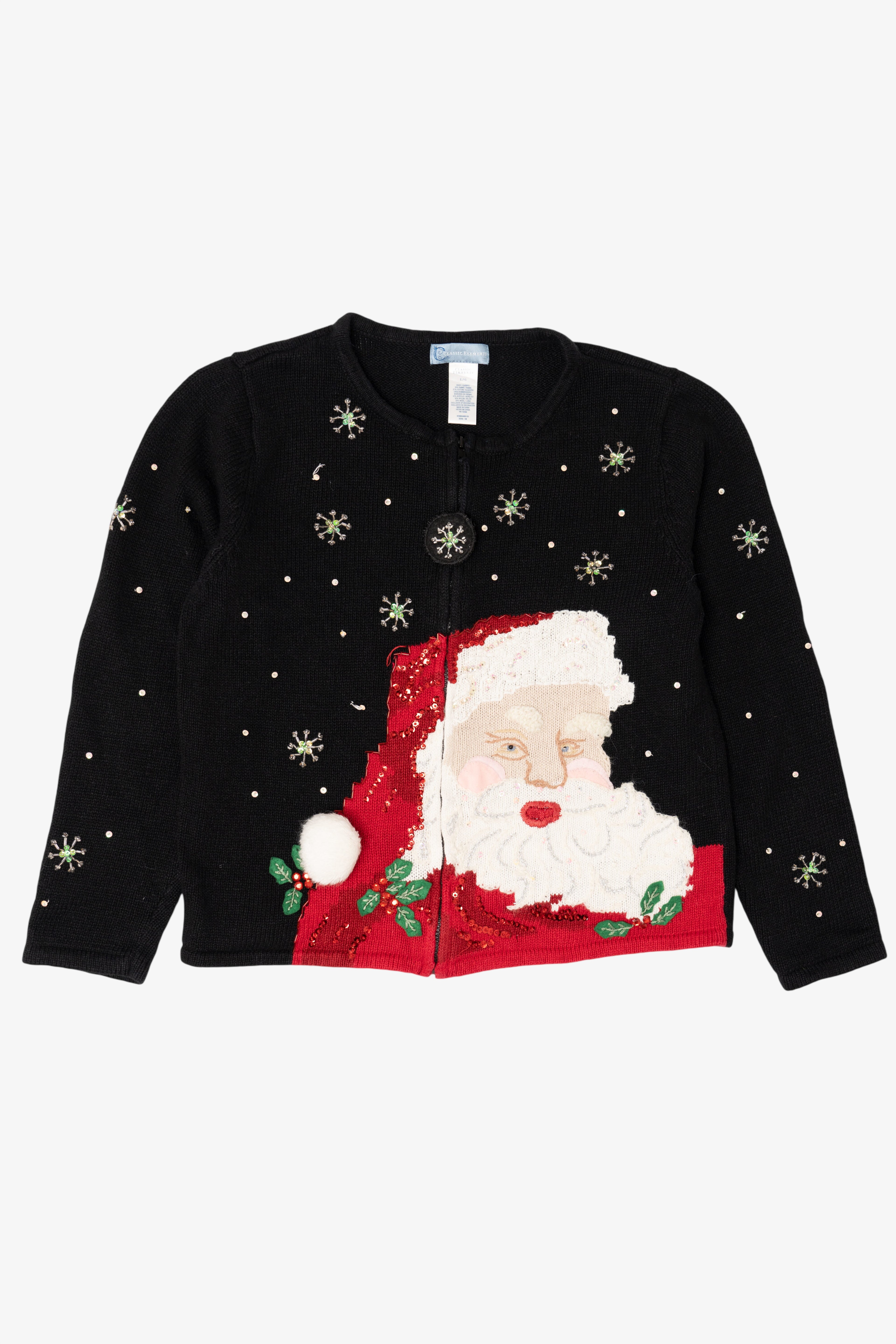 Vintage Black Classic Elements Santa Ugly Christmas Cardigan (1990s)