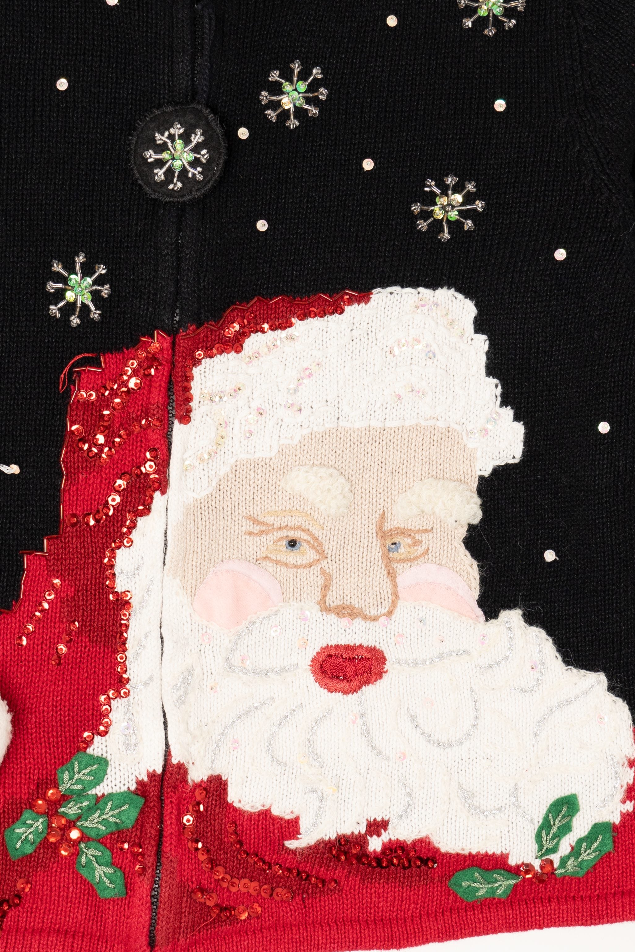 Vintage Black Classic Elements Santa Ugly Christmas Cardigan (1990s)