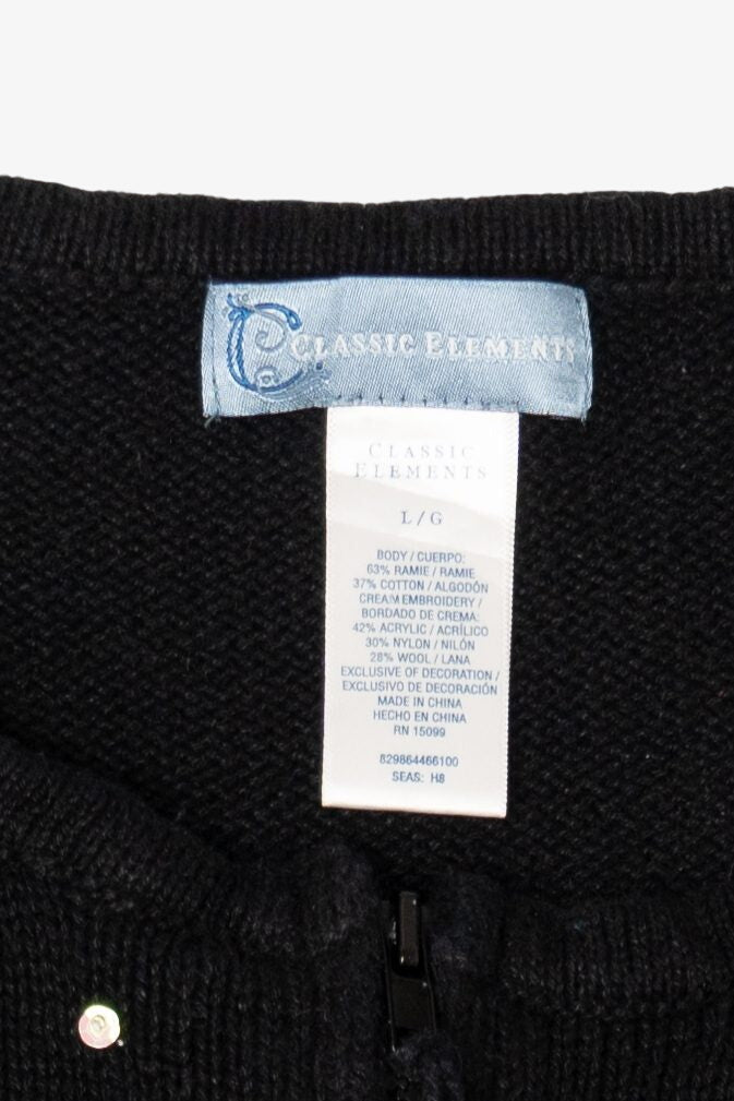 Vintage Black Classic Elements Santa Ugly Christmas Cardigan (1990s)