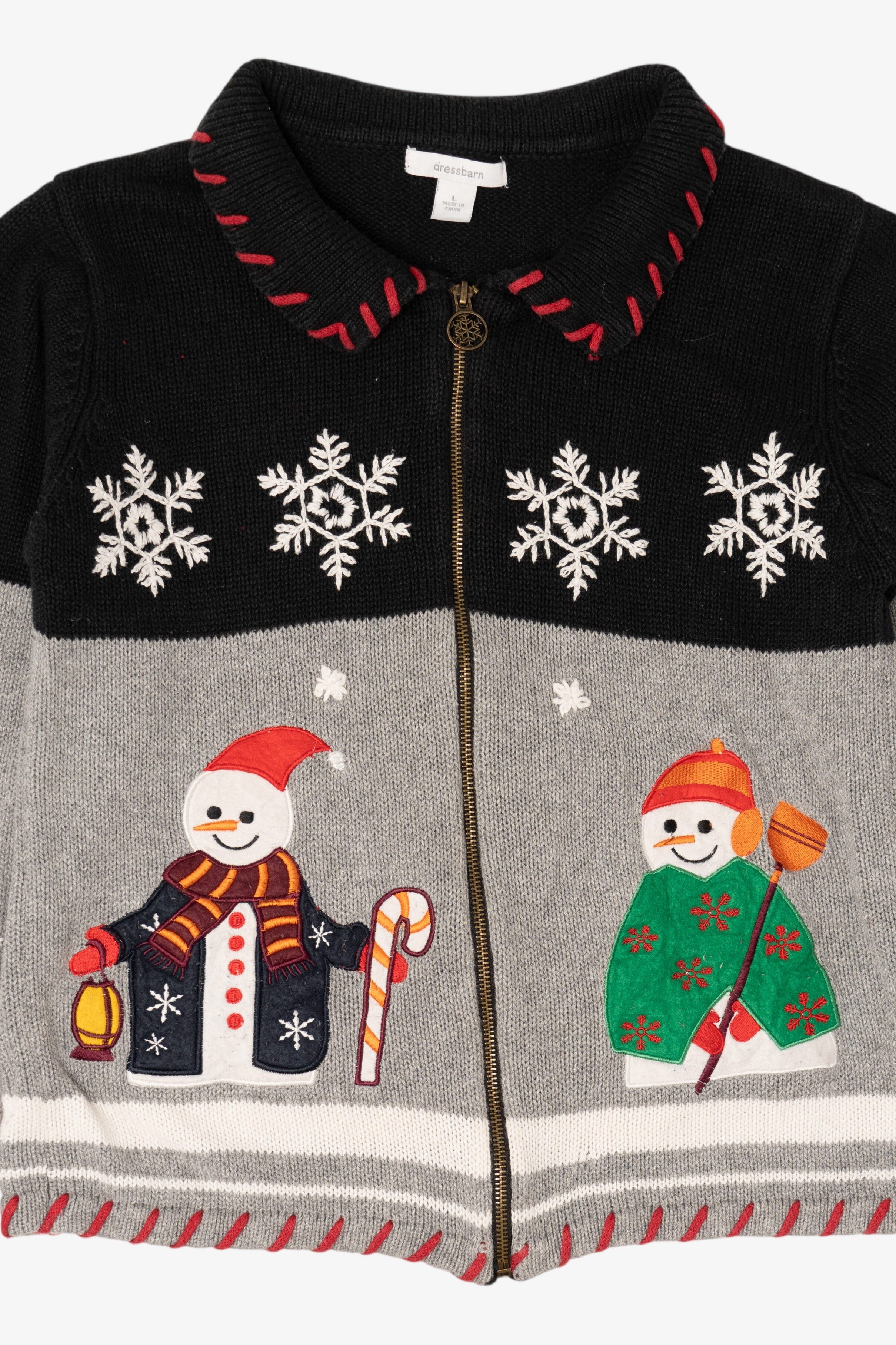 Vintage Gray Dressbarn Snowmen Ugly Christmas Cardigan (2000s)