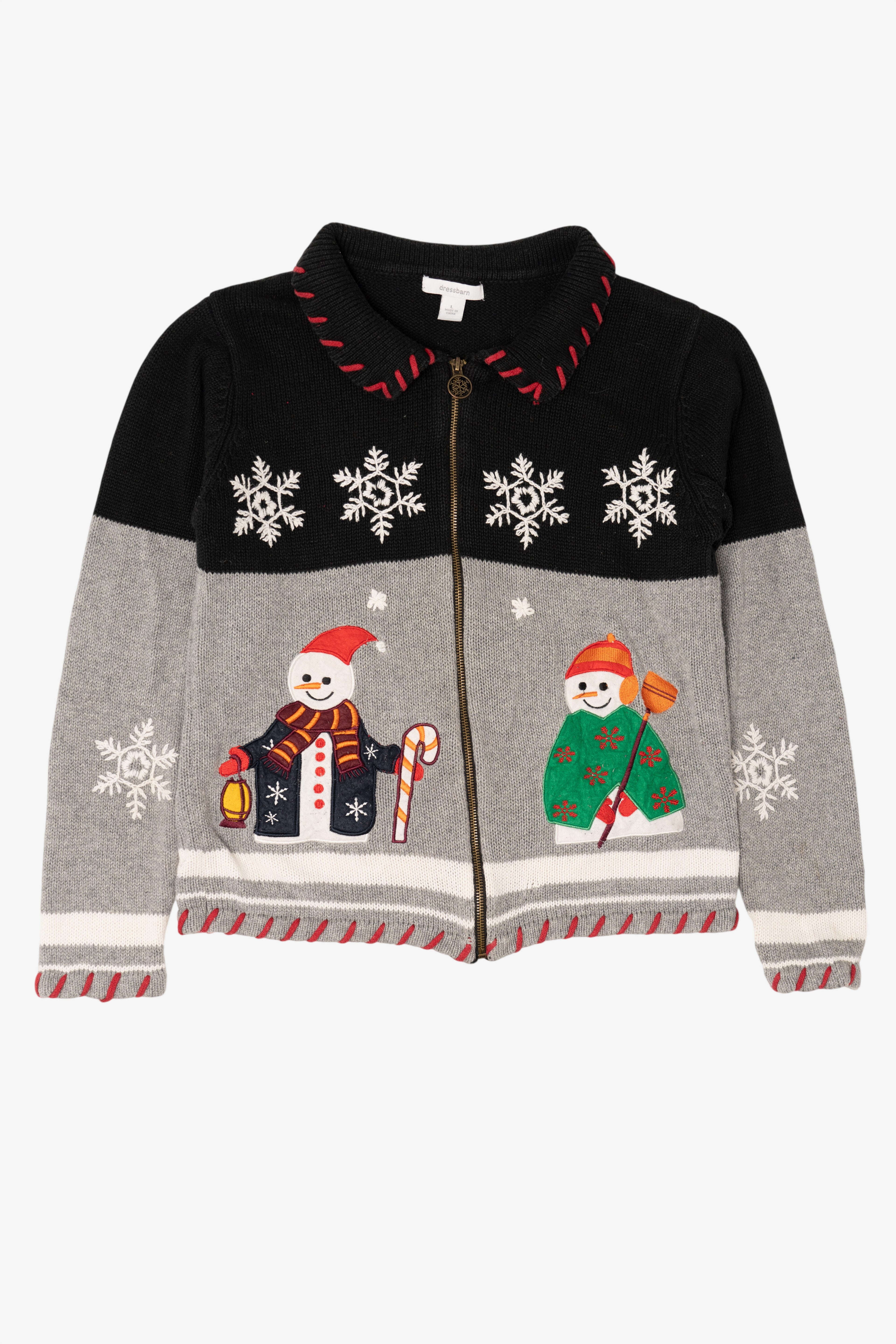 Vintage Gray Dressbarn Snowmen Ugly Christmas Cardigan (2000s)