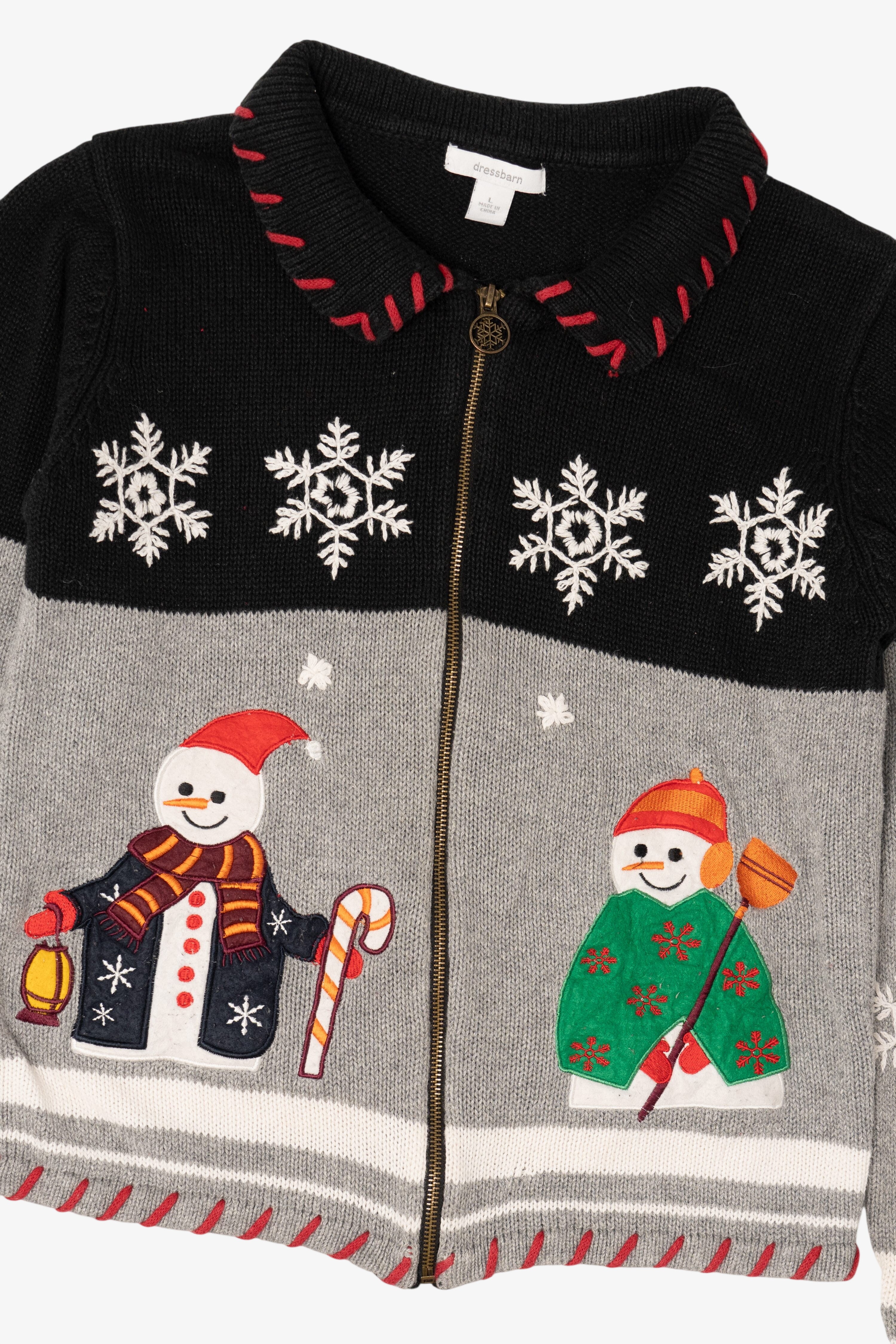 Vintage Gray Dressbarn Snowmen Ugly Christmas Cardigan (2000s)