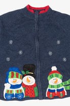 Vintage Navy Blue Tiara Snowmen Ugly Christmas Cardigan (2000s)
