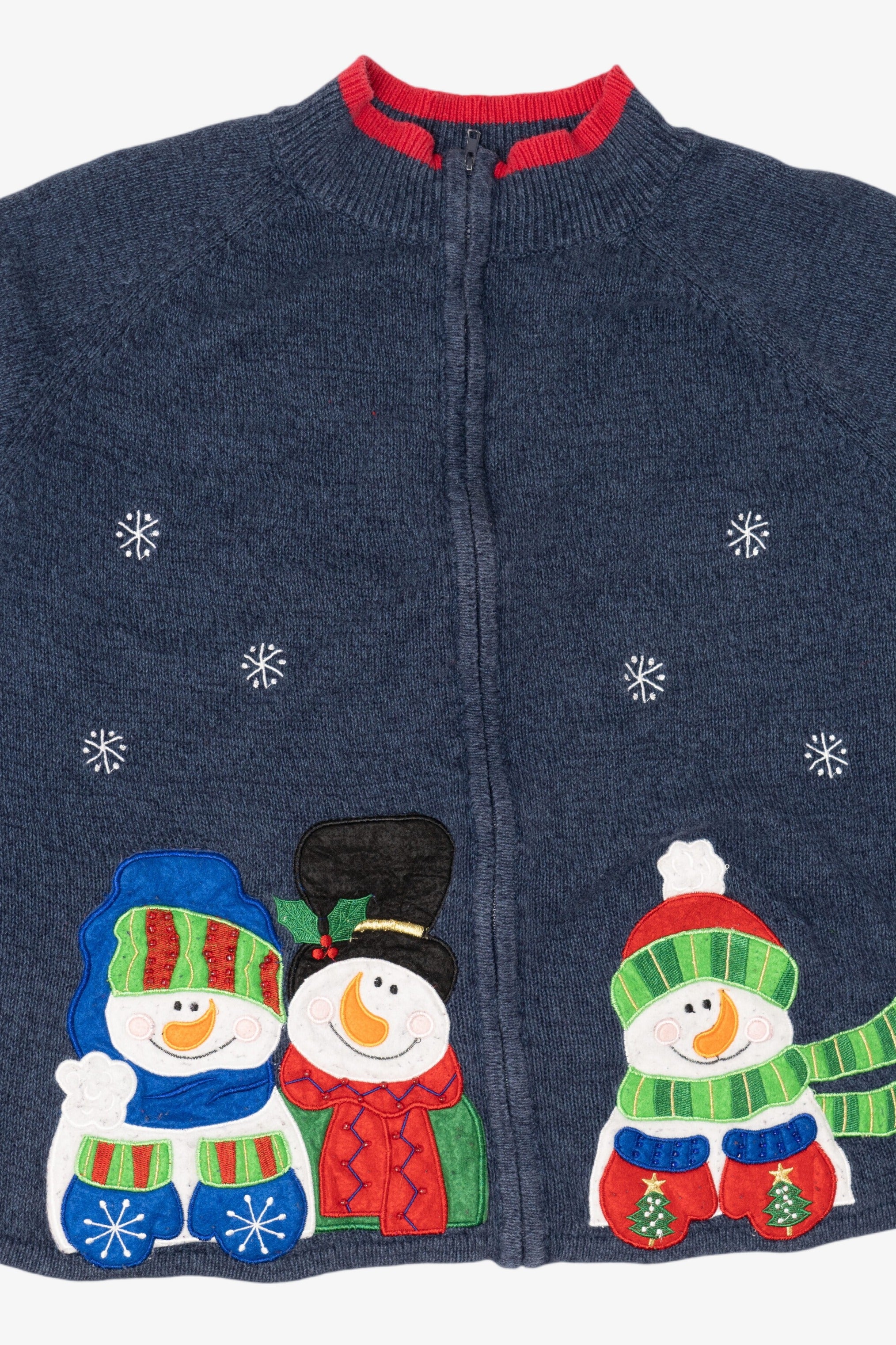 Vintage Navy Blue Tiara Snowmen Ugly Christmas Cardigan (2000s)