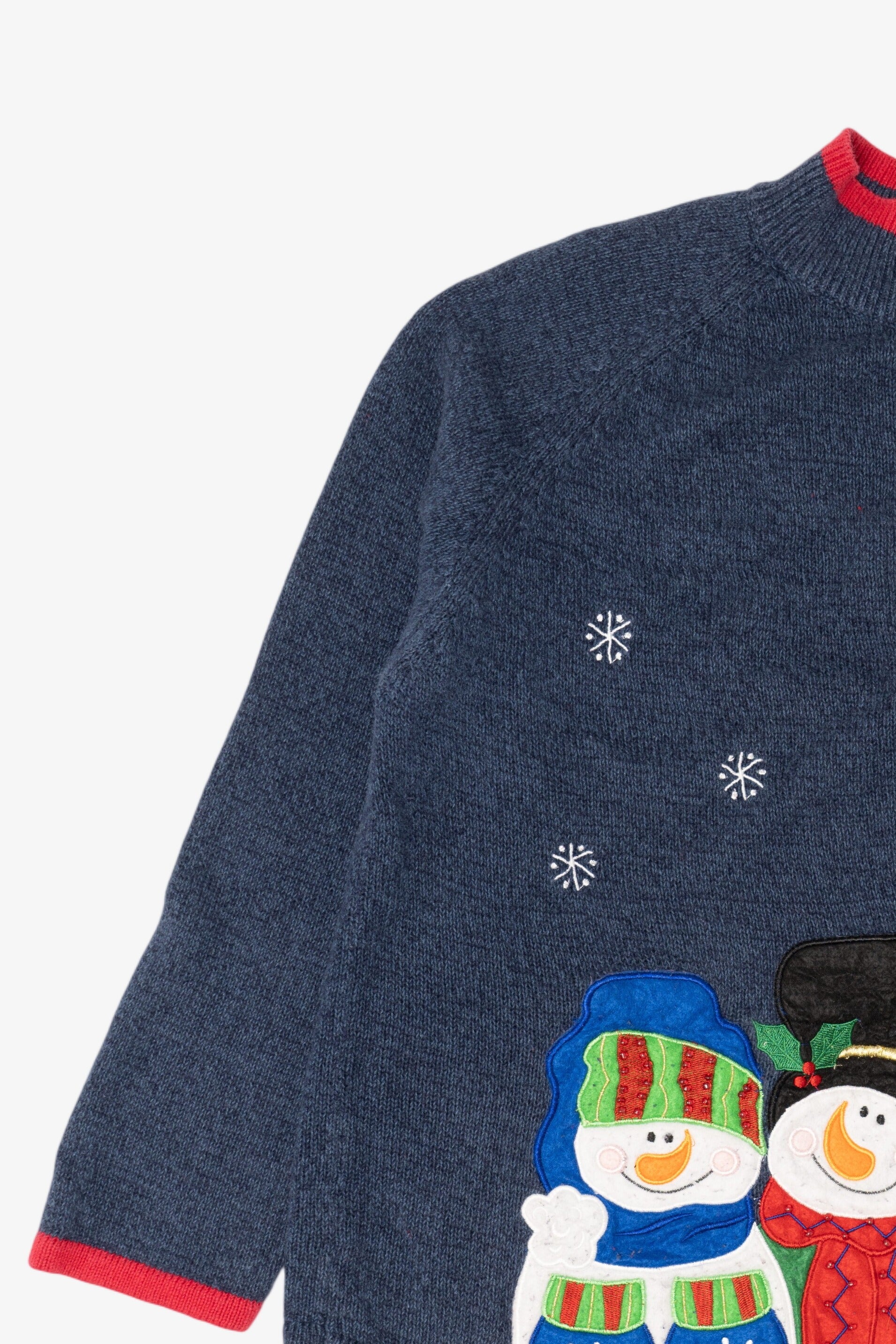 Vintage Navy Blue Tiara Snowmen Ugly Christmas Cardigan (2000s)