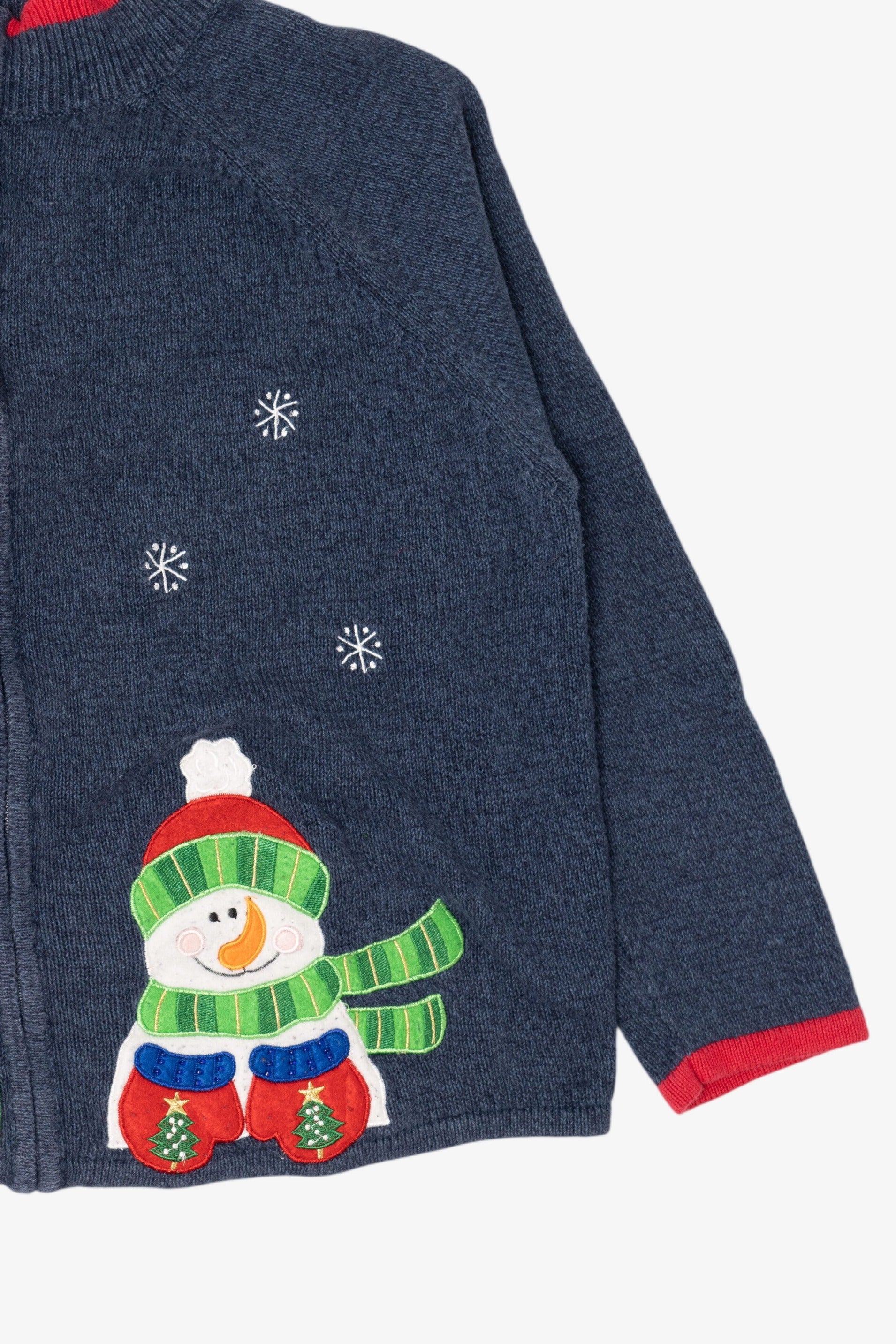 Vintage Navy Blue Tiara Snowmen Ugly Christmas Cardigan (2000s)