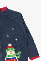 Vintage Navy Blue Tiara Snowmen Ugly Christmas Cardigan (2000s)