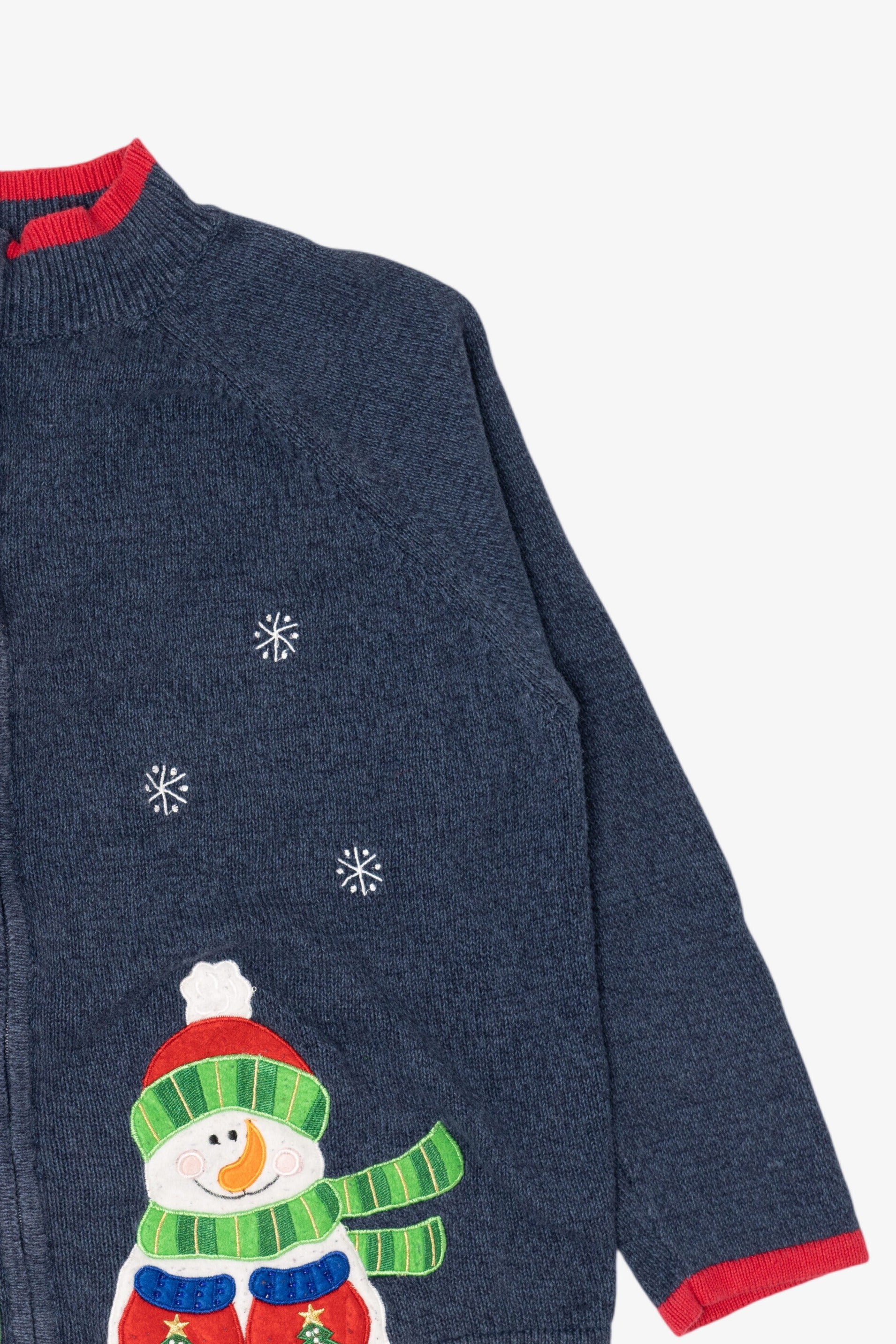 Vintage Navy Blue Tiara Snowmen Ugly Christmas Cardigan (2000s)