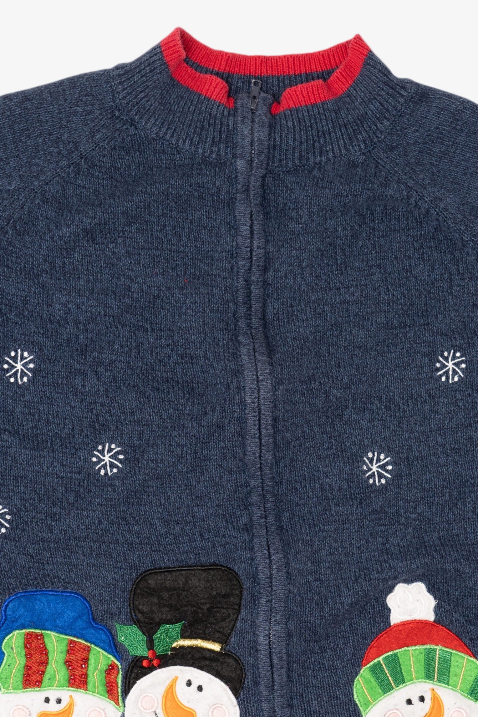 Vintage Navy Blue Tiara Snowmen Ugly Christmas Cardigan (2000s)