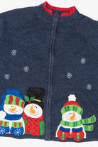Vintage Navy Blue Tiara Snowmen Ugly Christmas Cardigan (2000s)