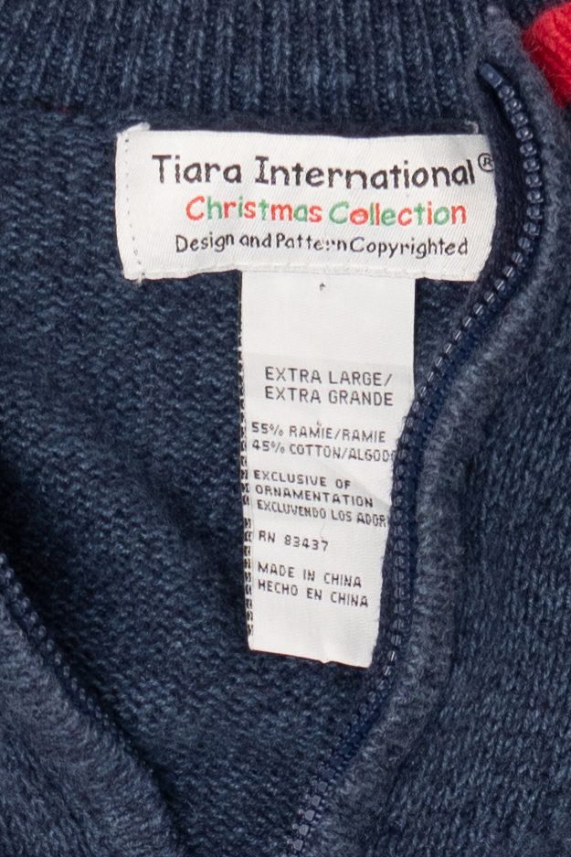 Vintage Navy Blue Tiara Snowmen Ugly Christmas Cardigan (2000s)