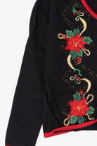 Vintage Black Heirloom Collectible Poinsettias Ugly Christmas Cardigan (2000s)