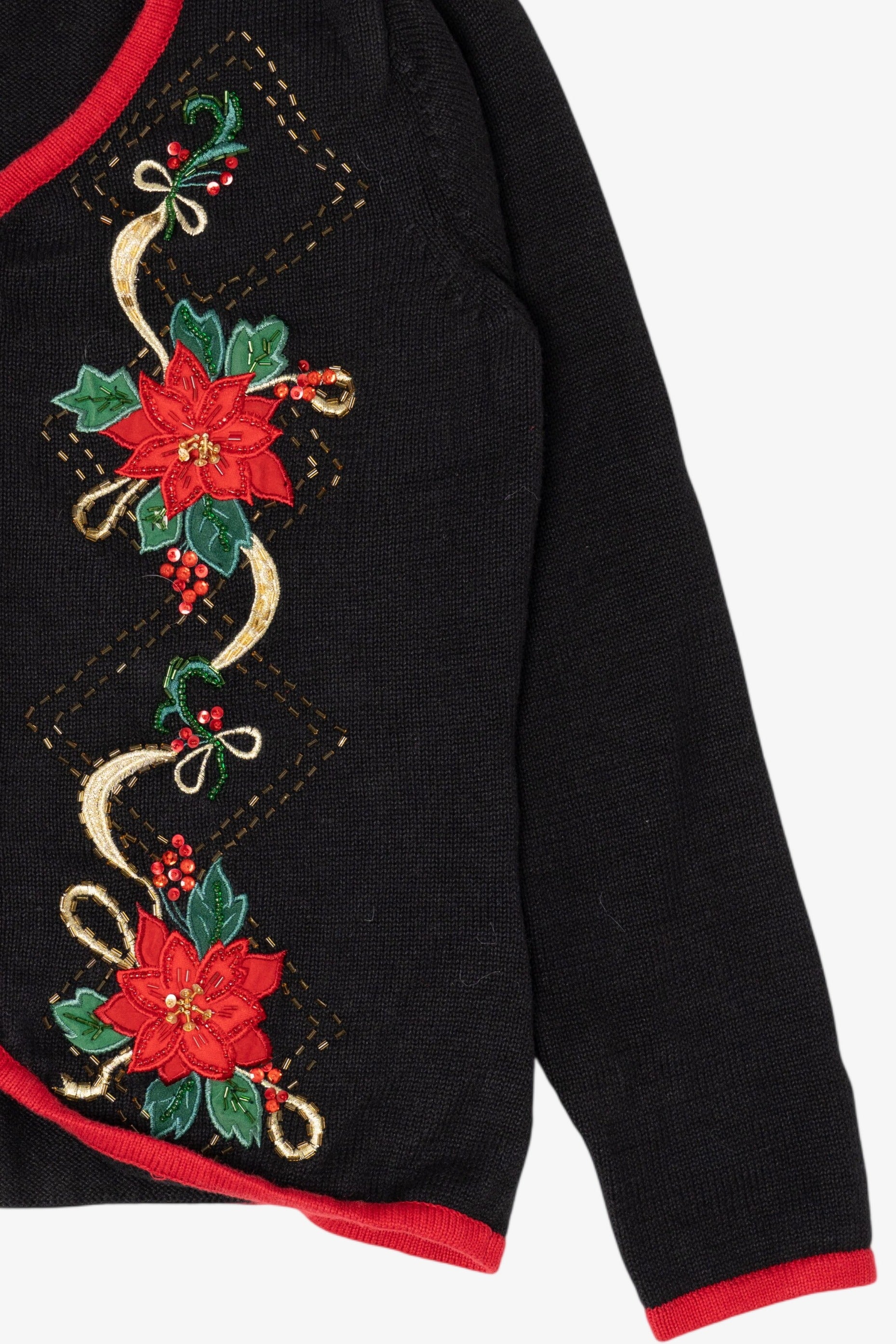 Vintage Black Heirloom Collectible Poinsettias Ugly Christmas Cardigan (2000s)