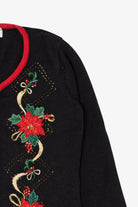 Vintage Black Heirloom Collectible Poinsettias Ugly Christmas Cardigan (2000s)