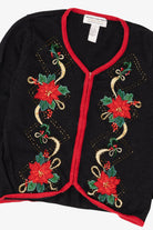 Vintage Black Heirloom Collectible Poinsettias Ugly Christmas Cardigan (2000s)
