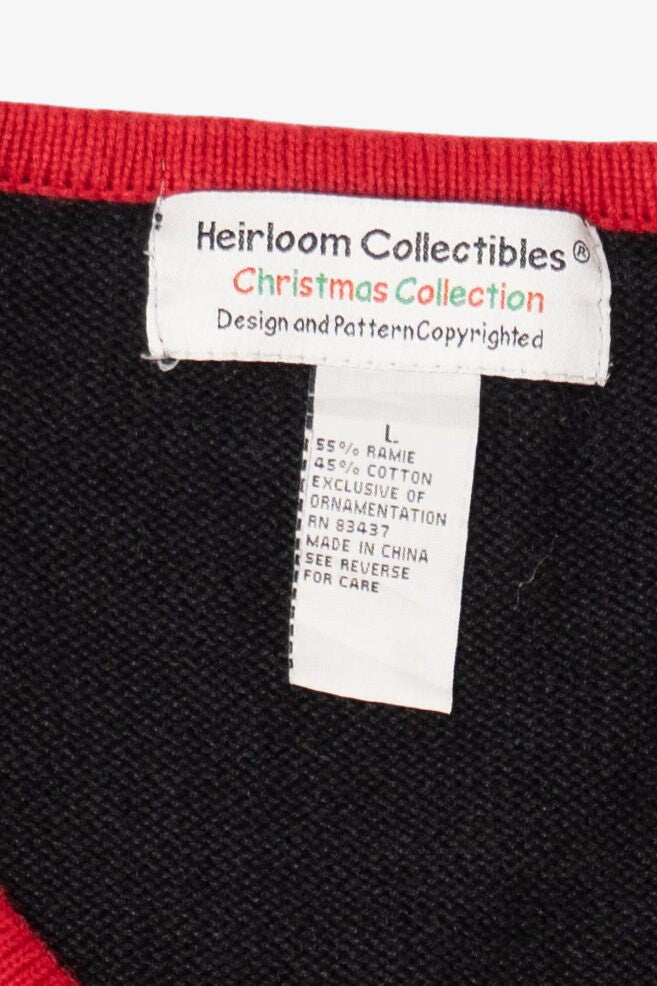Vintage Black Heirloom Collectible Poinsettias Ugly Christmas Cardigan (2000s)