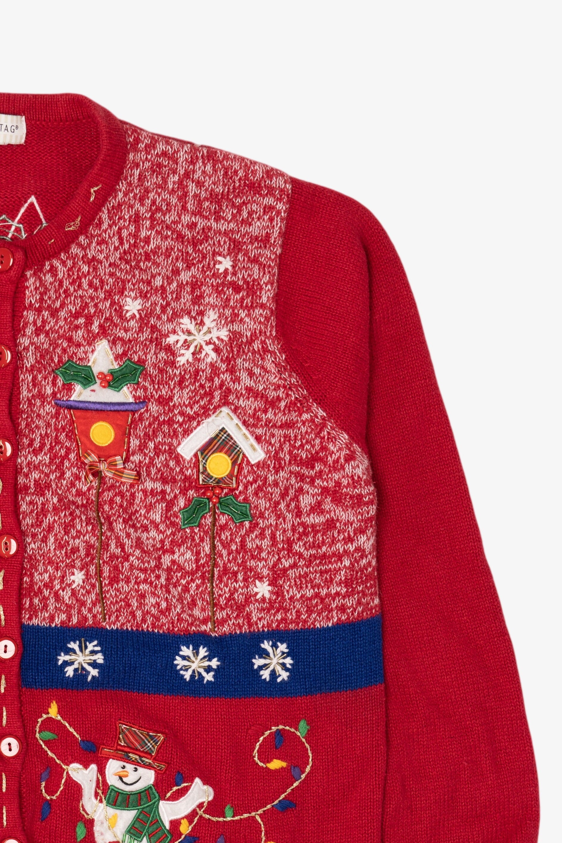 Vintage Red White Stag Ugly Christmas Cardigan (1990s)